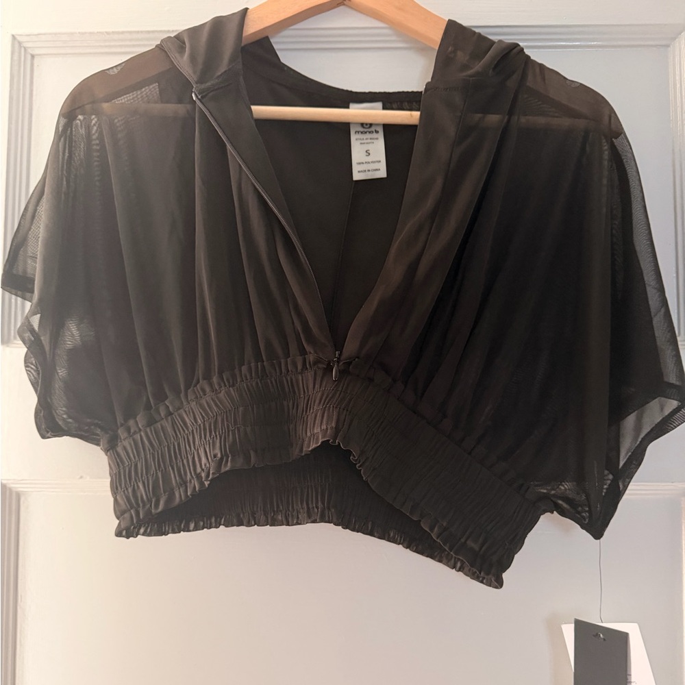 Mono B Black Sheer Women's hooded crop top